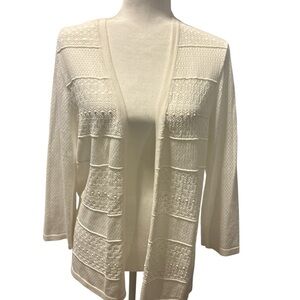 Alfred Dunner Cream Open-Front Knit Cardigan